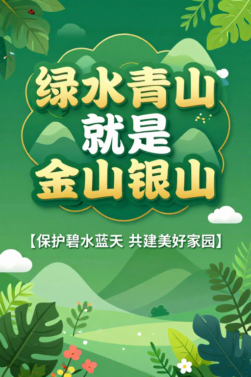 绿水青山就是金山银山 扁平生态公益插画