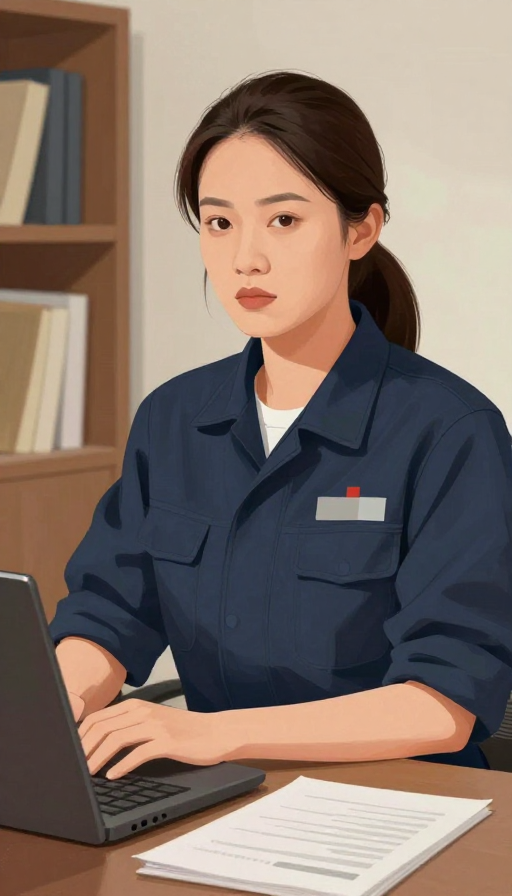 30岁亚洲女工严肃厚涂书房肖像插画