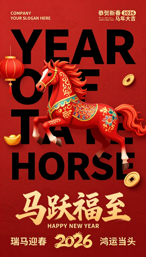 2026马年大吉：红金中国风新年海报设计