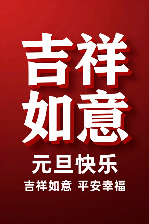 元旦佳节 吉祥如意 立体文字艺术贺卡