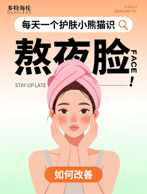熬夜肌肤修复指南：插画风护肤科普海报