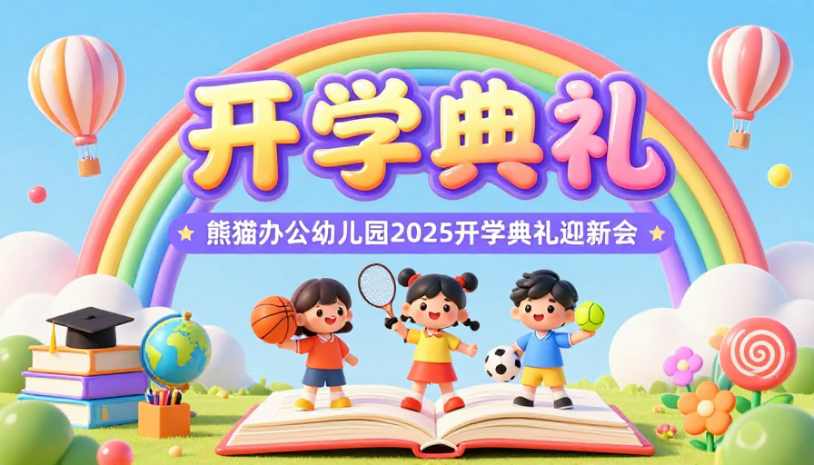 糖果色3D卡通开学典礼童趣海报