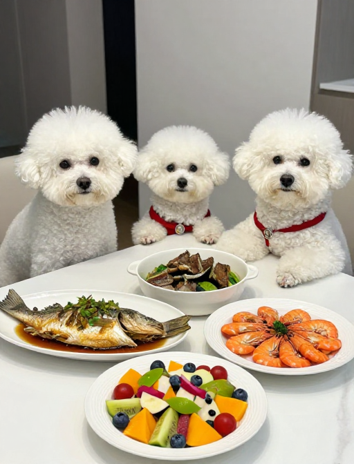 温馨家庭聚餐:比熊一家共享美食时光