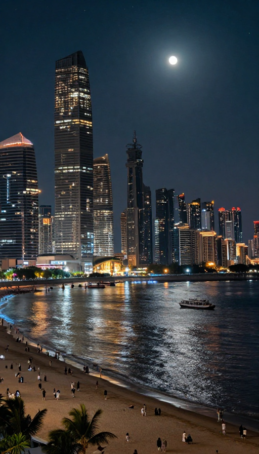 璀璨滨海夜景：城市与星空的交融