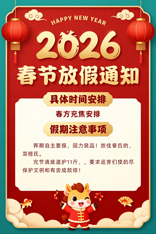 2026新春佳节：传统艺术融合的春节放假通知