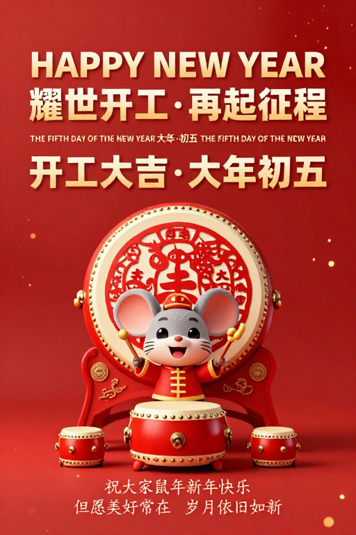 鼠年开工大吉·喜庆中国风新年海报设计