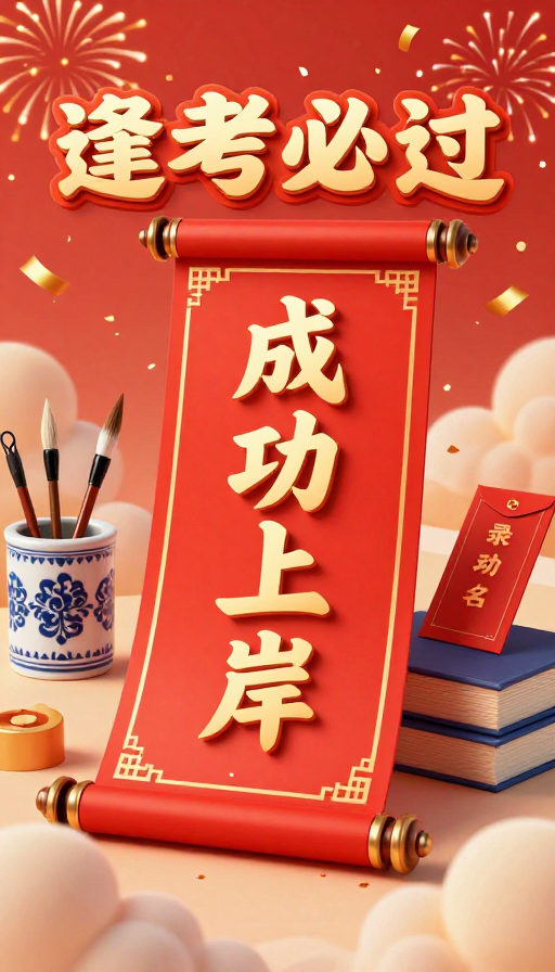 水墨金红喜报 金榜题名单体卷轴展