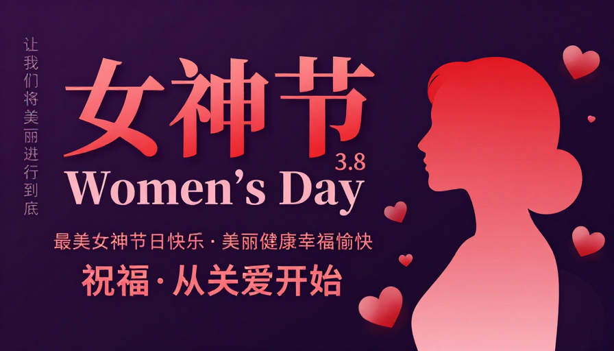 现代简约女神节海报:紫红渐变中的女性力量与浪漫