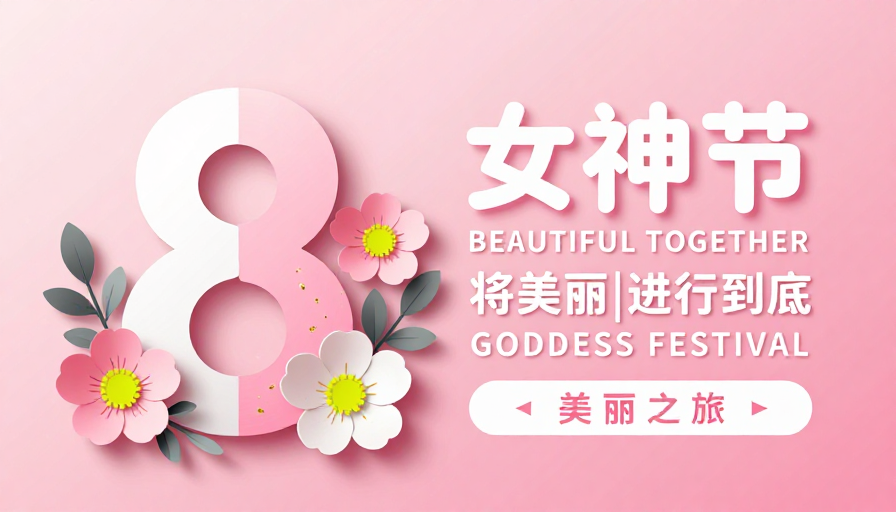 女神节专属:粉色渐变纸艺数字与花朵的优雅庆典