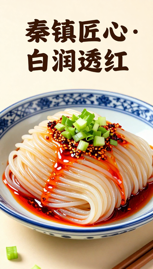 秦镇米皮青花瓷盘诱人美食广告
