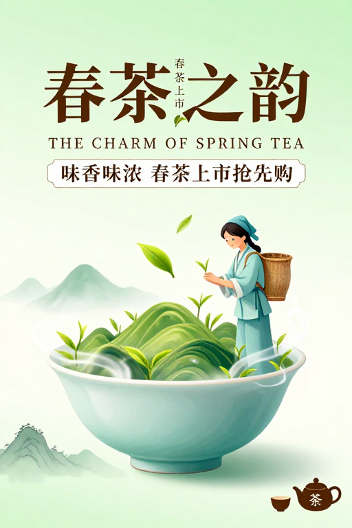春茶之韵：中国风春日茶山上市插画海报