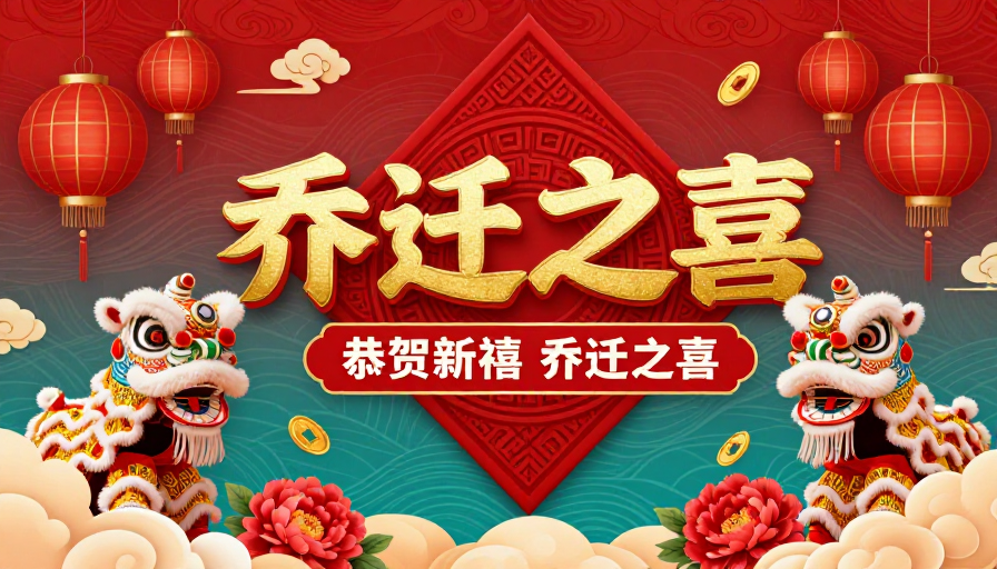 朱红青绿中式乔迁庆典海报