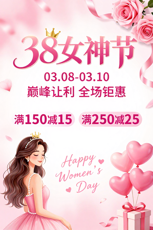 粉色梦幻 38 女神节促销海报