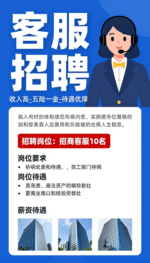 现代简约客服招聘海报,卡通插画与实景结合