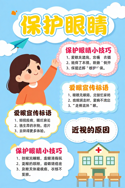 儿童护眼趣味卡通健康宣传海报