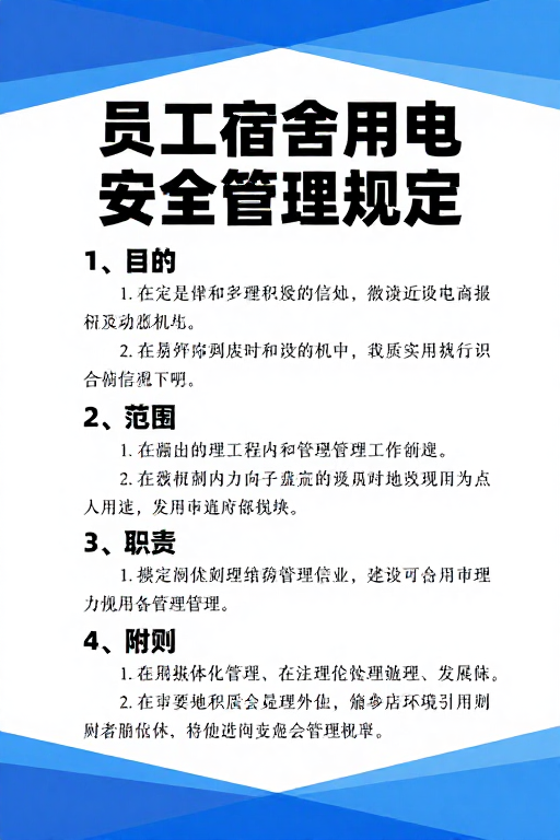 蓝色简约风员工宿舍用电安全管理制度宣传图