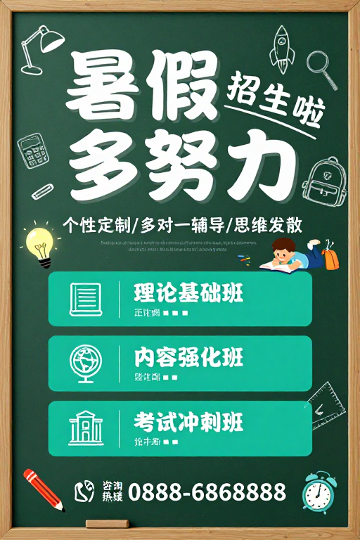 暑假多努力：趣味手绘教育风招生宣传图