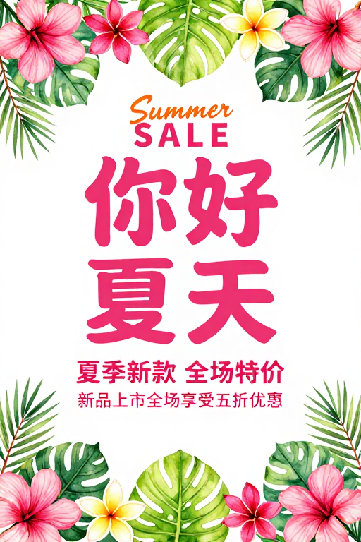 夏日热带风情促销海报:缤纷色彩迎清凉