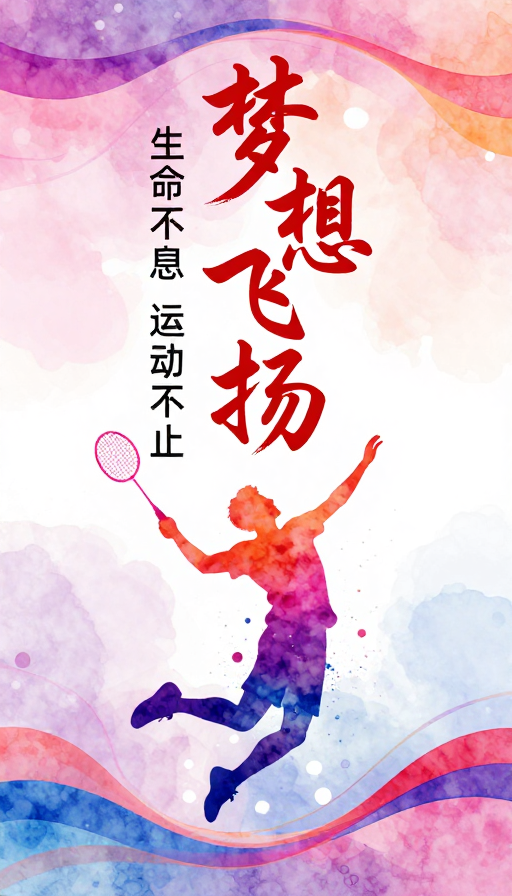 梦想水彩海报:运动活力绽放