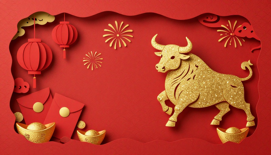 金牛迎春·春节喜庆剪纸艺术背景