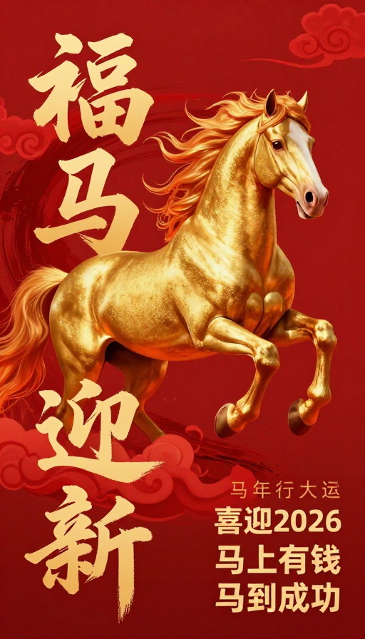金骏奔腾迎新春:中国风插画贺岁图