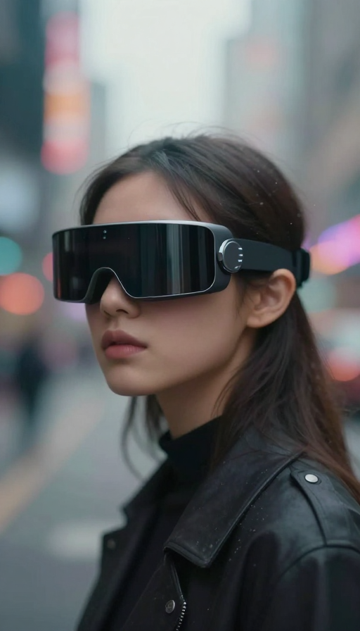 迷幻未来感：模糊俏皮的都市少女肖像