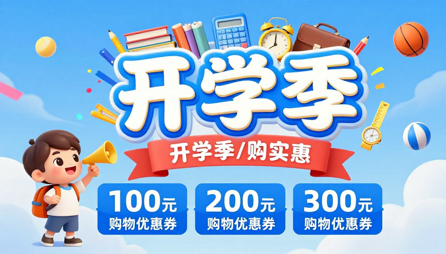 开学季童趣促销:活泼插画带购物优惠