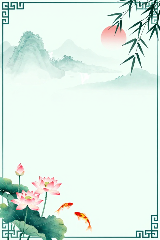 青绿荷韵锦鲤图:水墨留白意境
