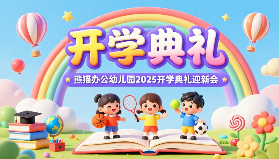 童趣糖果色Q版3D开学卡通海报