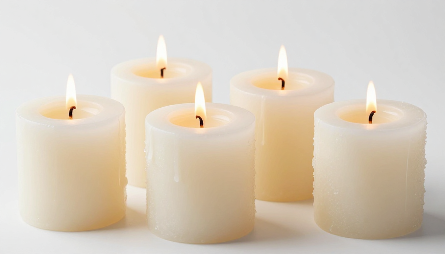 暖光烛光：四支米白蜡烛静谧燃烧