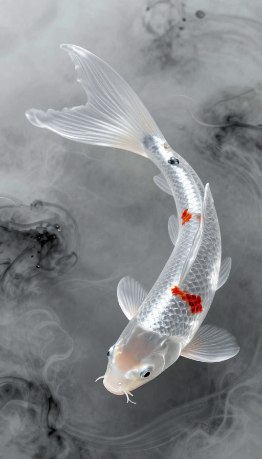 水墨透明锦鲤：流动的红色3D幻想艺术