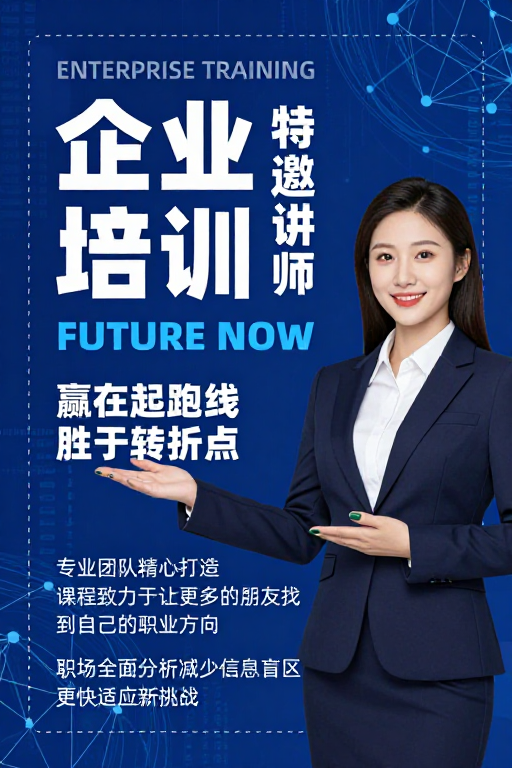 科技蓝企业培训海报：专业引领职业未来