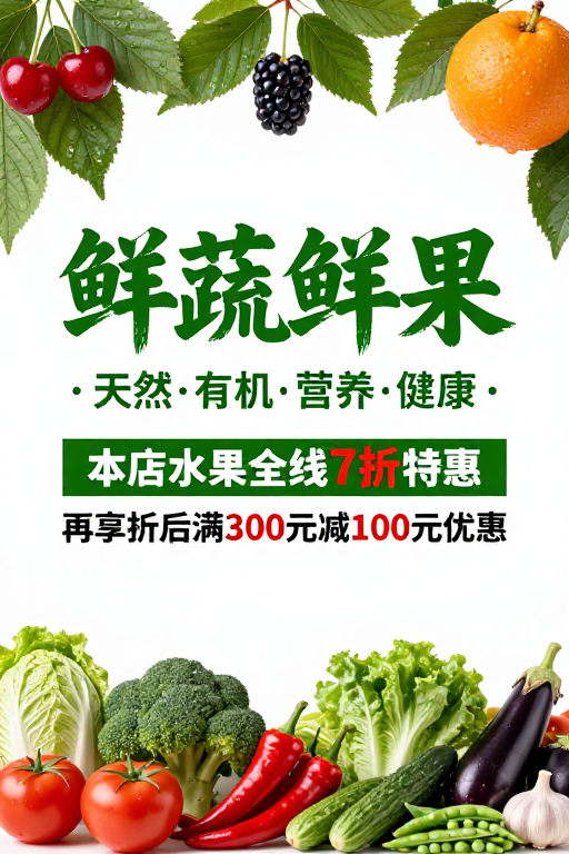 鲜蔬鲜果清新海报:天然有机健康活力促销