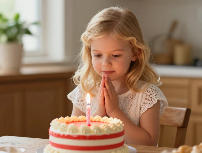 烛光暖照下的生日期待：蕾丝女孩温情瞬间