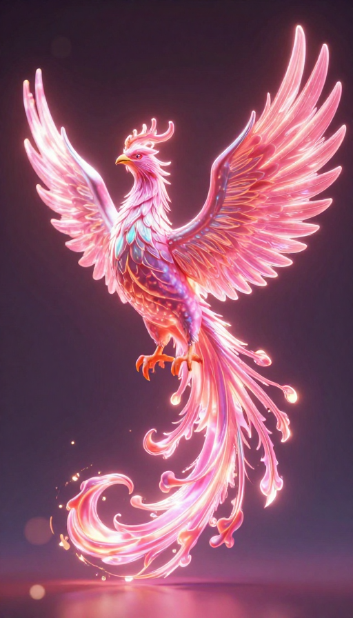 粉色光焰中浴火重生的凤凰：3D梦幻渲染