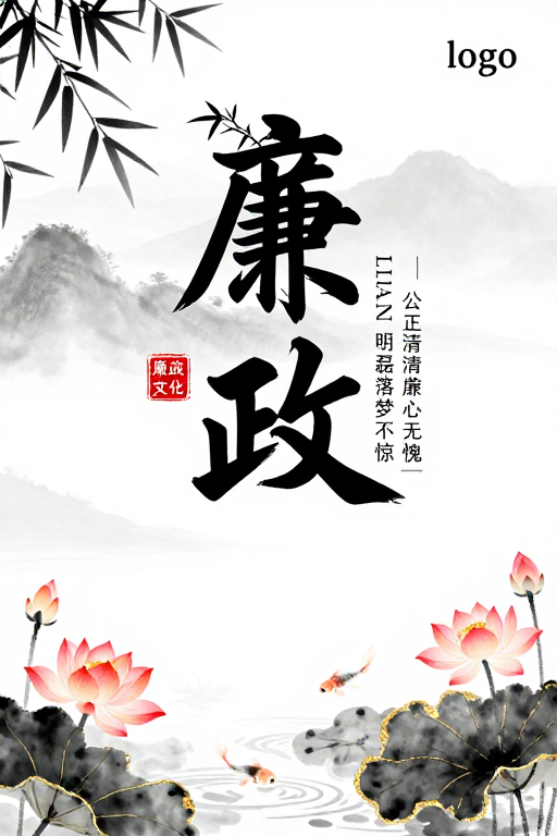 水墨淡雅廉政文化海报，彰显清廉意境
