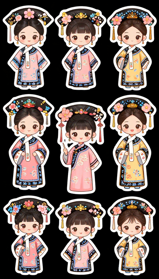 古风Q版清朝格格手帐贴纸：多元设计，描边艺术