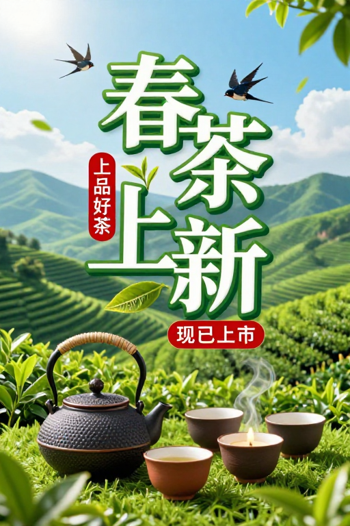 春茶上新:高端清新自然风格新品宣传海报
