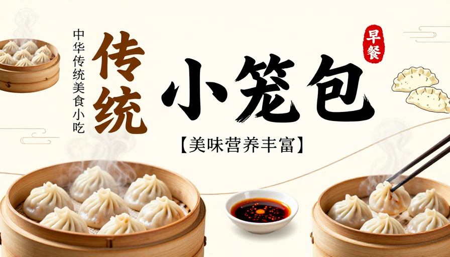 传统小笼包美食海报:典雅中式早餐文化宣传图