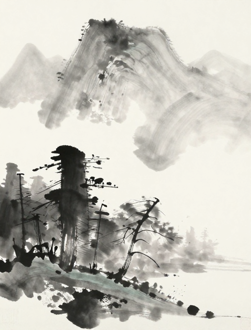 东山魁夷风水墨山水：云雾缭绕的静谧山林