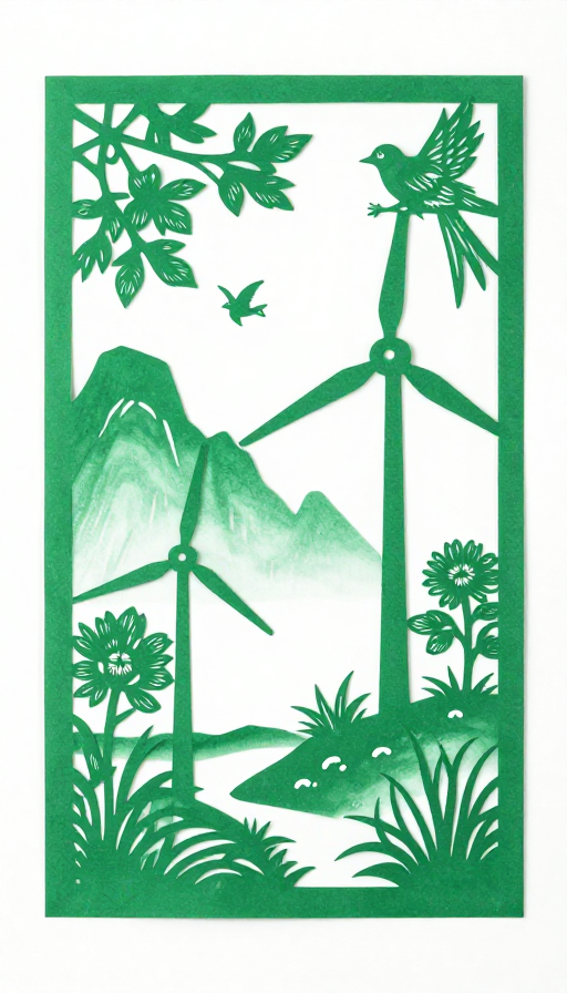 传统剪纸:绿水青山映风电新风貌