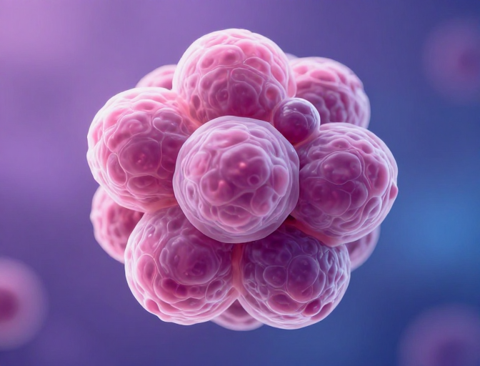 粉紫细胞囊胚：微观生物结构摄影