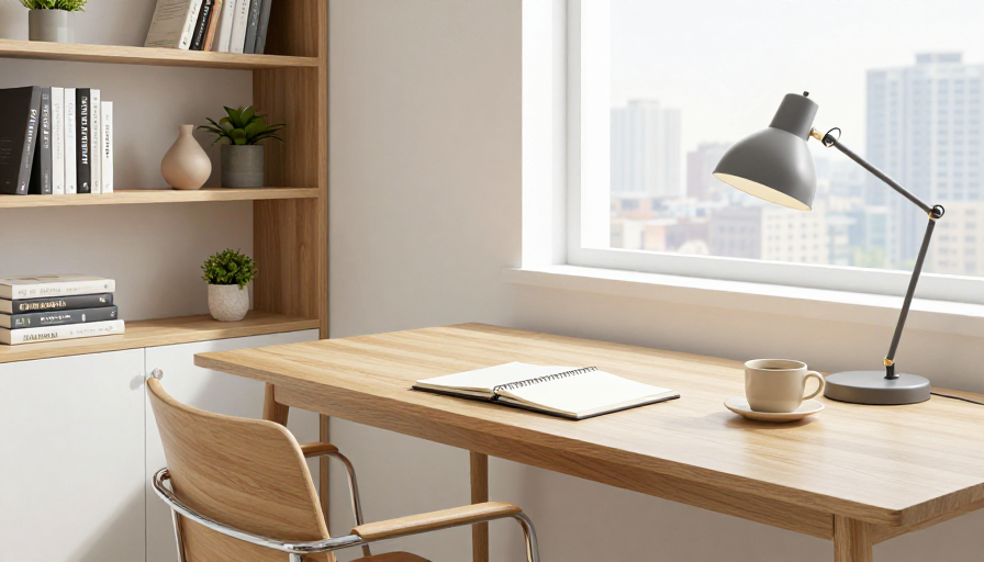 现代办公桌自然光影摄影