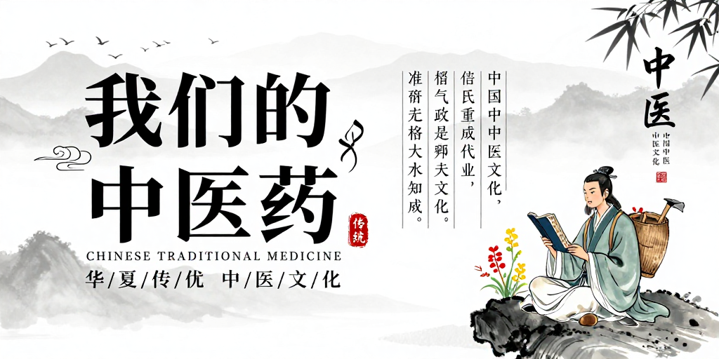 水墨中医药海报：传承中华医药文化