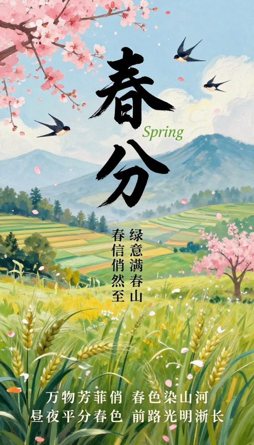 春意盎然：春分手绘油画插画海报