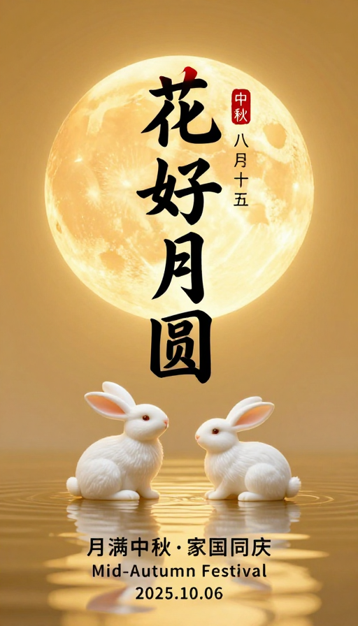 金辉满月·花好月圆：典雅中秋团圆贺卡