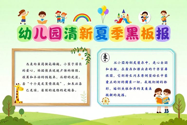 幼儿园清新夏季黑板报：童趣插画海报