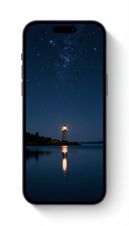 星空静夜：湖畔璀璨灯塔倒影