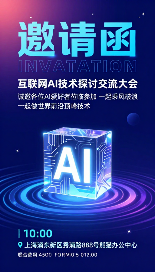 未来AI技术大会邀请:科技蓝渐变海报设计