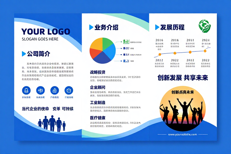 蓝绿渐变现代企业宣传三折页设计